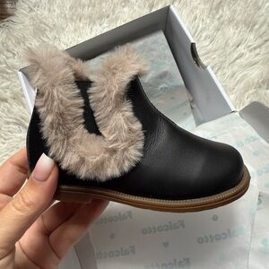 Black Faux Fur Trim Ankle Boots